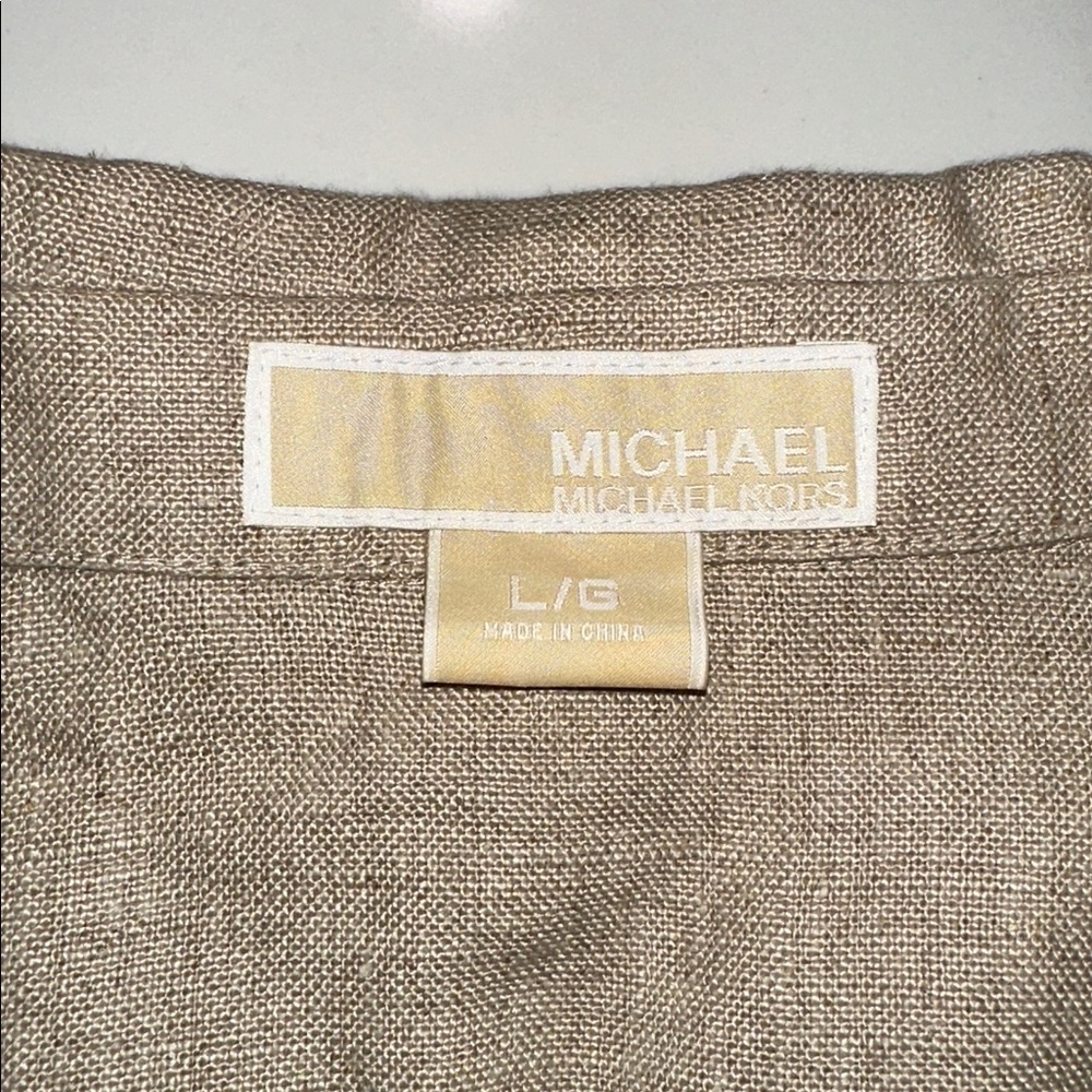 MICHAEL KORS SIZE L~100% LINEN DRESS JACKET BLAZER~PUFF SLEEVES GOLD BUTTON UP - Picture 3 of 16